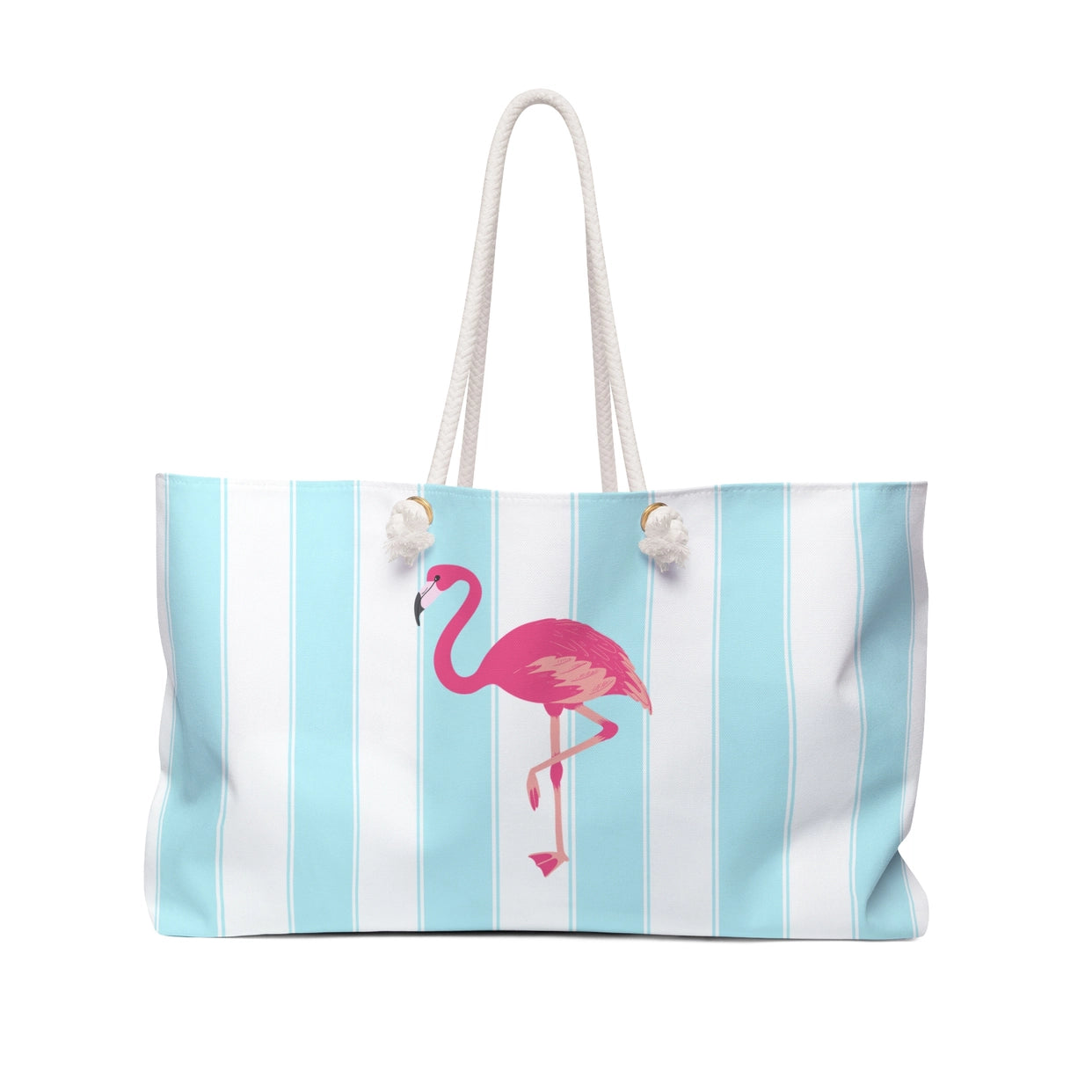 Pink Flamingo Cabana Stripe Beach Tote Bag