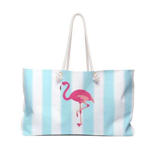 Pink Flamingo Cabana Stripe Beach Tote Bag