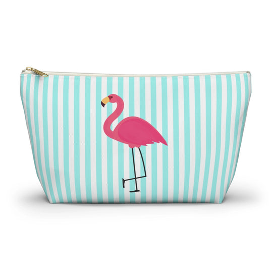 Pink Flamingo Striped Accessory Bag