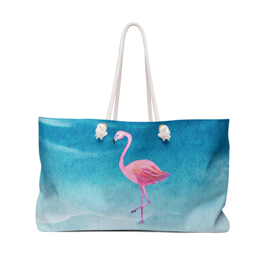 Pink Flamingo Watercolor Beach Tote Bag