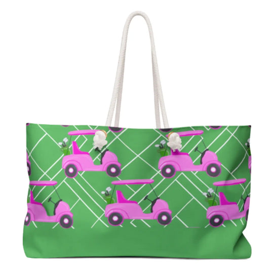 Pink and Green Golf Carts Weekender Tote Bag