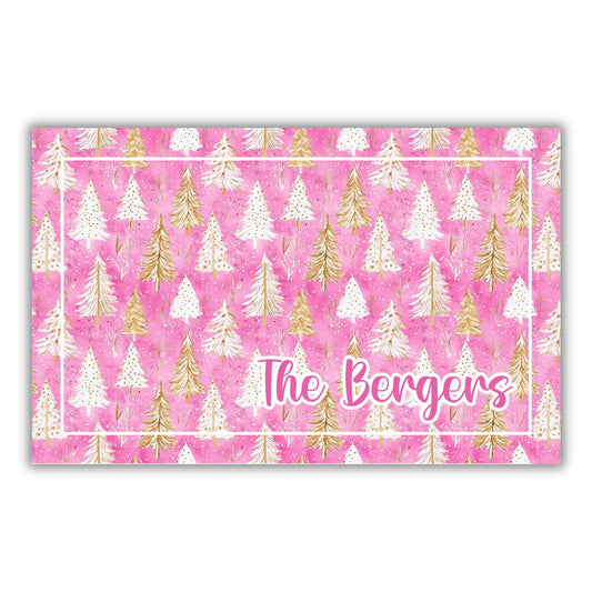 Pink and Gold Christmas Tree Door Mat