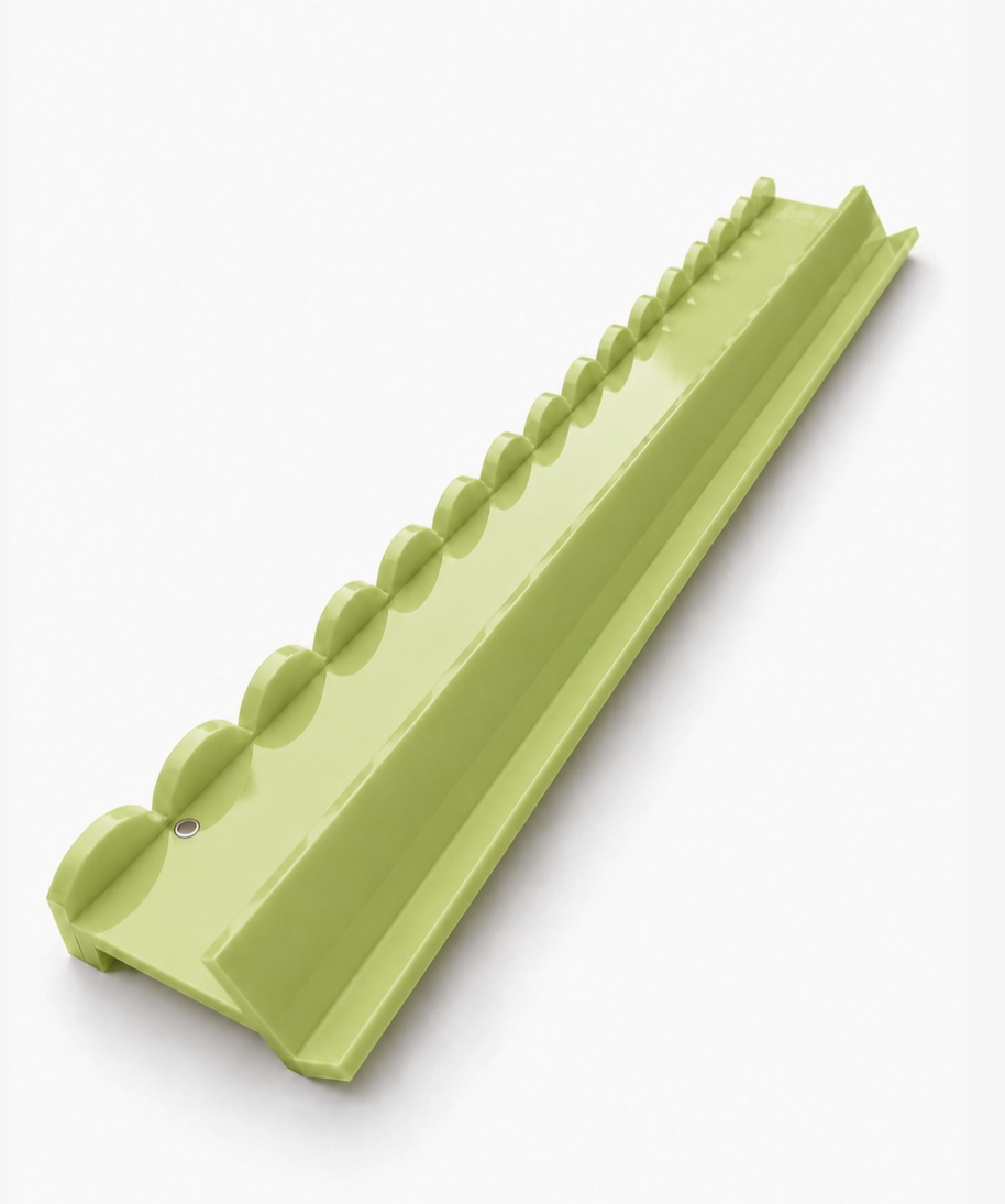 Pistachio green acrylic Mahjong rack with scalloped magnetic pusher, crafted from 5mm acrylic for American Mahjong games.