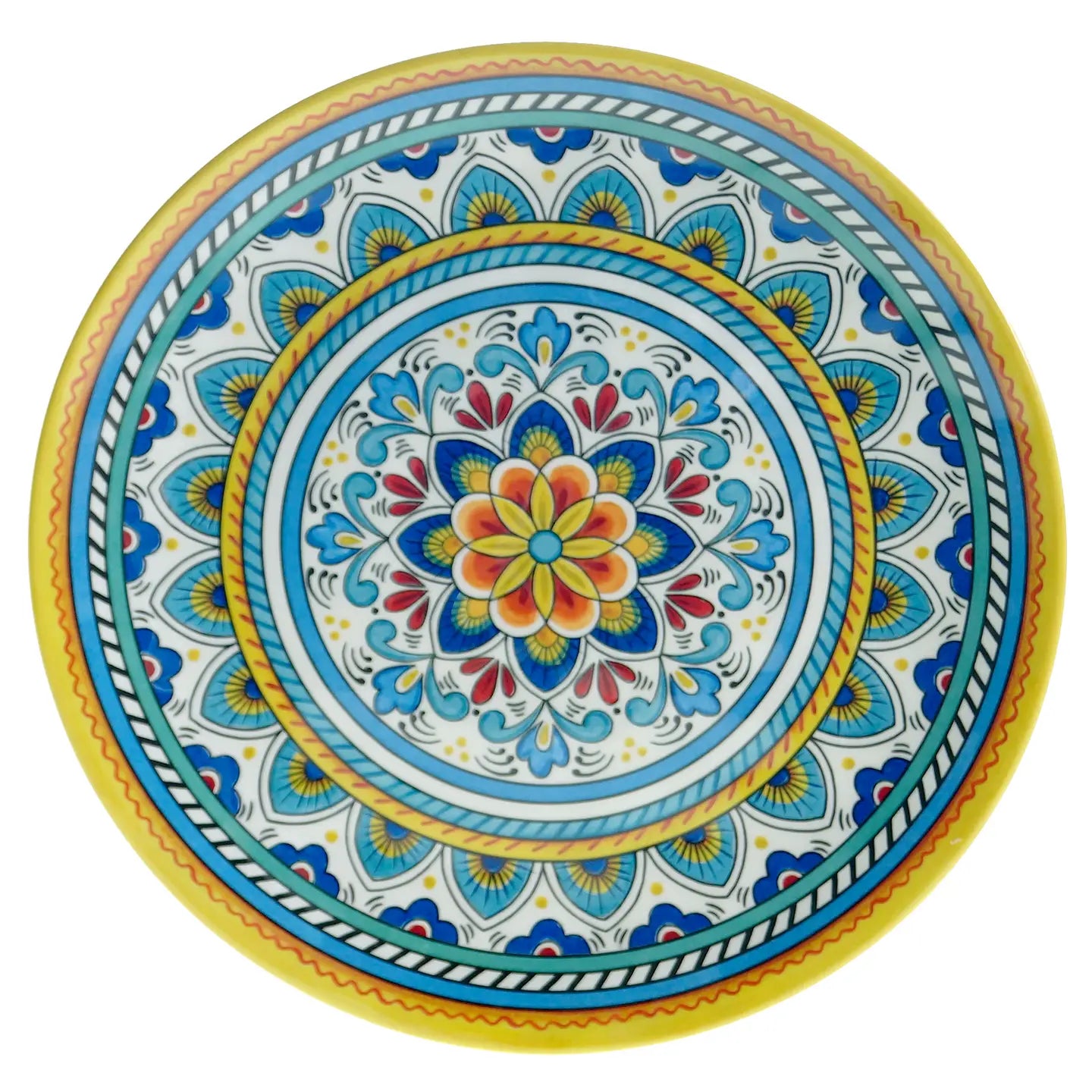 Decorative plate with colorful mandala design on a white background