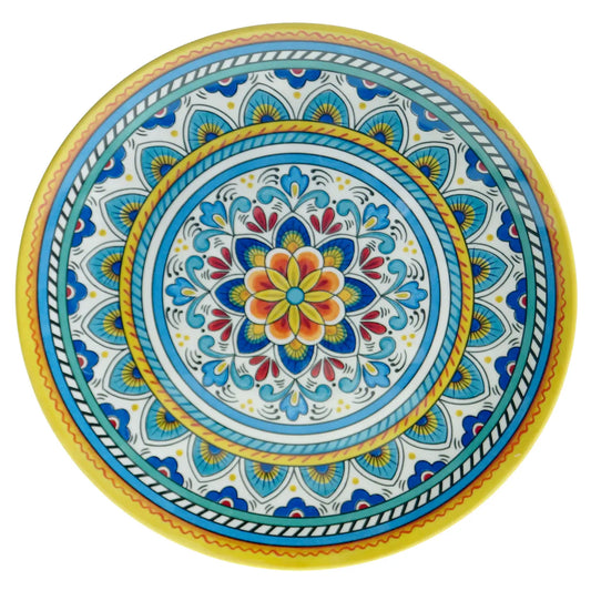 Decorative plate with colorful mandala design on a white background