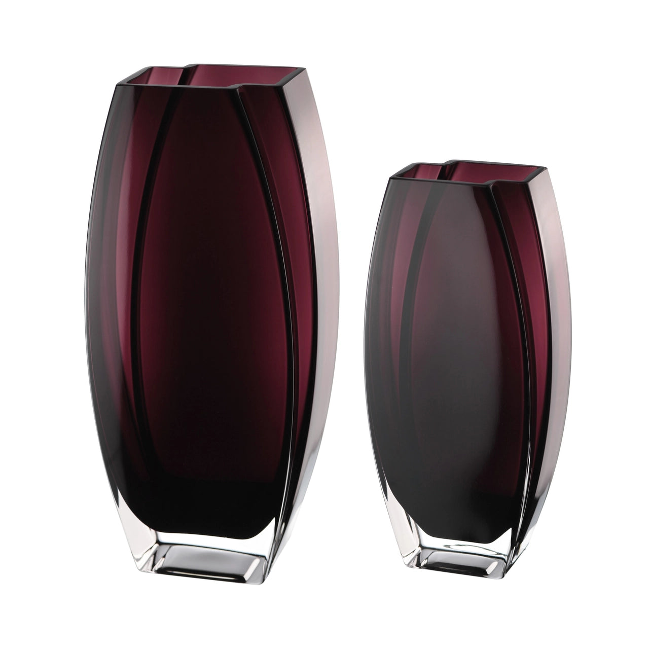 Two purple glass vases on a white background