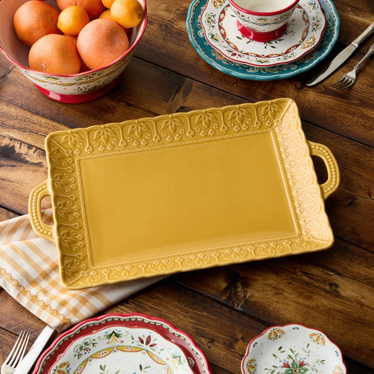Provence Embossed Rectagular Platter W/Handles 17in X 12.5in
