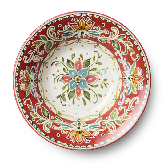 Decorative ceramic plate with floral patterns on a white background