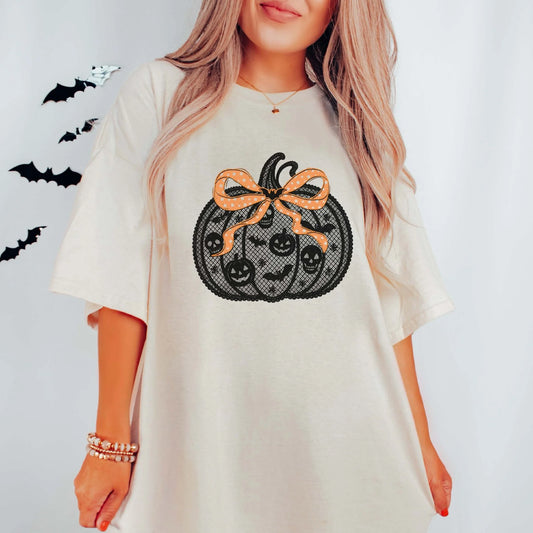 Pumpkin Lace With Orange Bow Graphic Tee