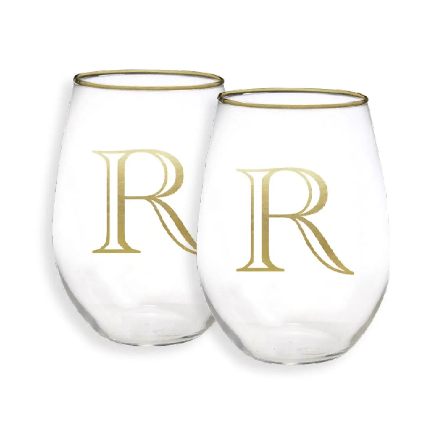 Gold Initial Stemless Glasses - Set of 2