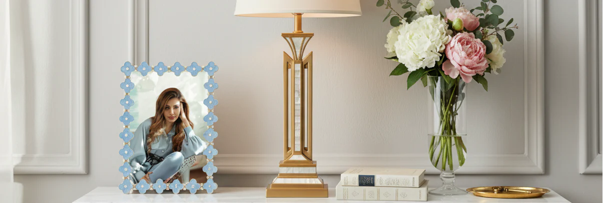 Light Blue Enamel Clover 5" x 7" Picture Frame, Gold