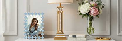Light Blue Enamel Clover 5" x 7" Picture Frame, Gold