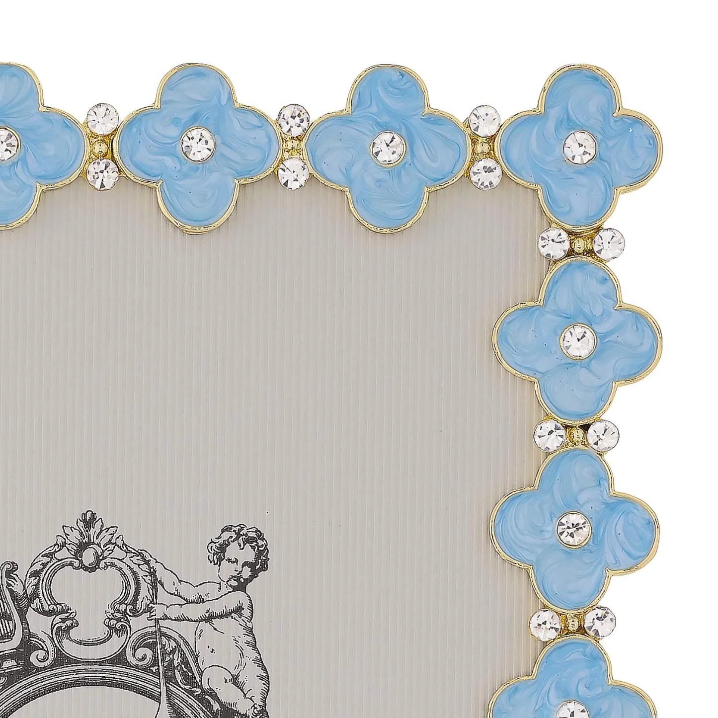 Light Blue Enamel Clover 5" x 7" Picture Frame, Gold