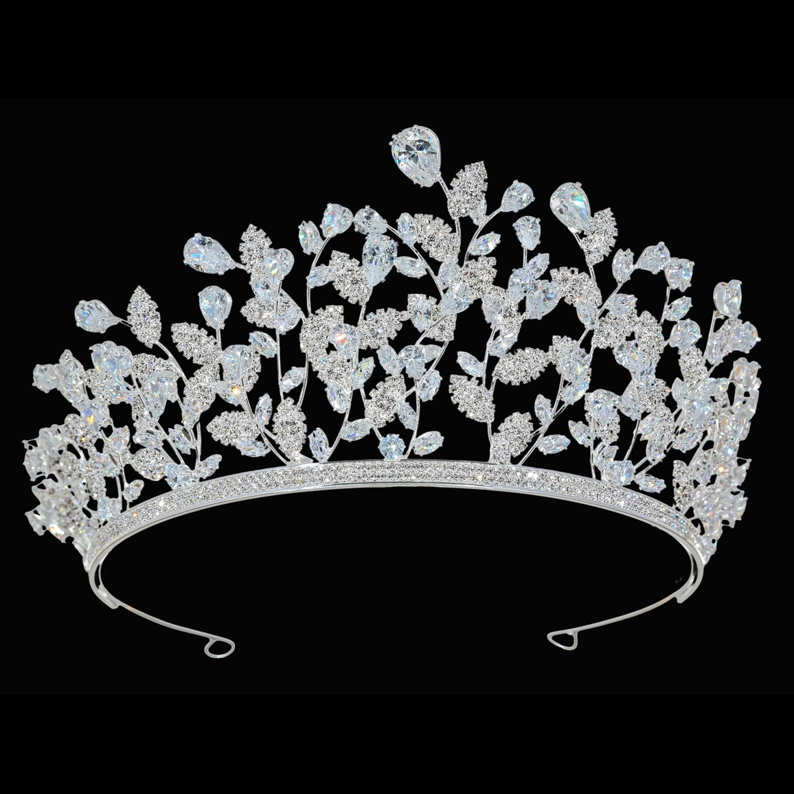 Raquel CZ crystal bridal tiara crown with rhinestone and crystal bead details