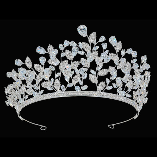 Raquel CZ crystal bridal tiara crown with rhinestone and crystal bead details