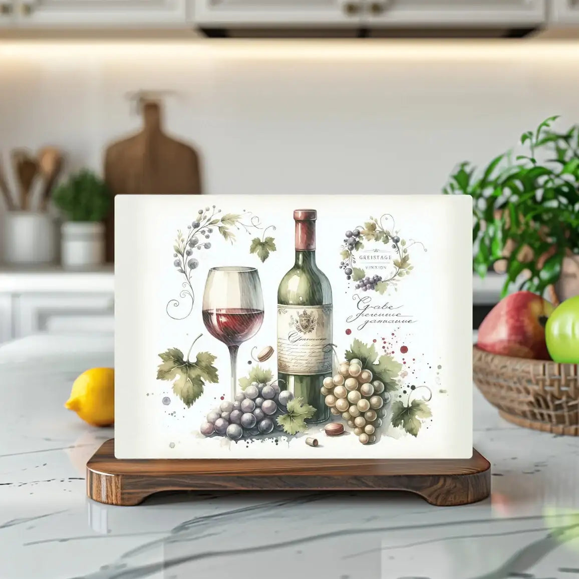 Red Wine & Grapes Tempered Glass Cutting & Serving Board