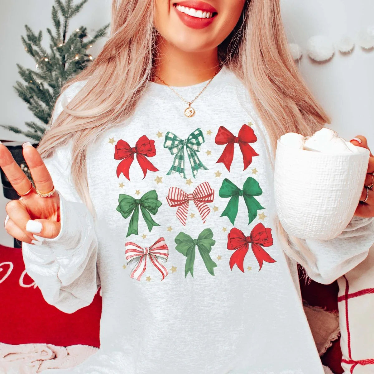Red & Green Christmas Bow Collage Sweatshirt