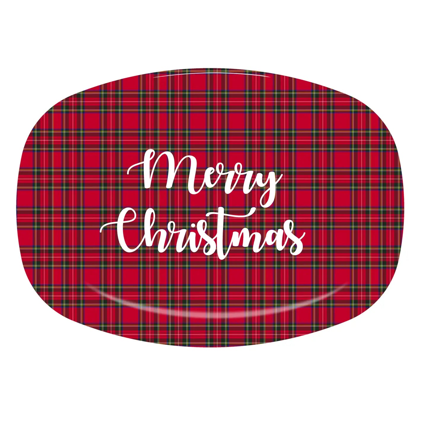 Red Tartan Plaid Merry Christmas ThermoSaf® Platter