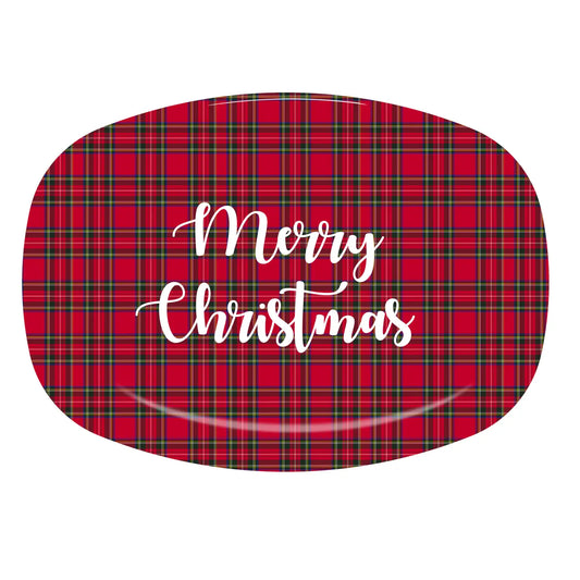 Red Tartan Plaid Merry Christmas ThermoSaf® Platter