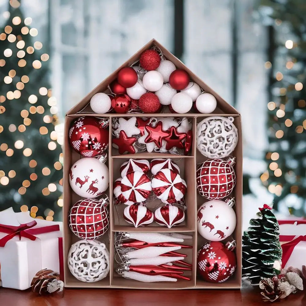 Red and White Christmas 70 pc Ornament Set