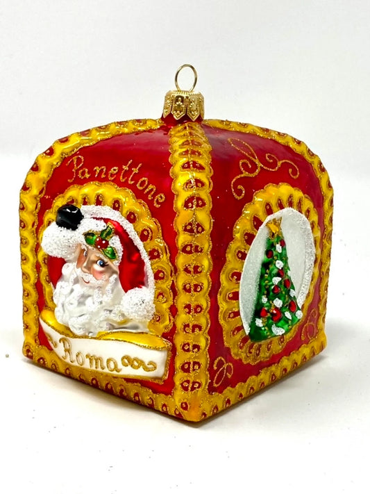 Red Panettone Box Holiday Polish Glass Ornament