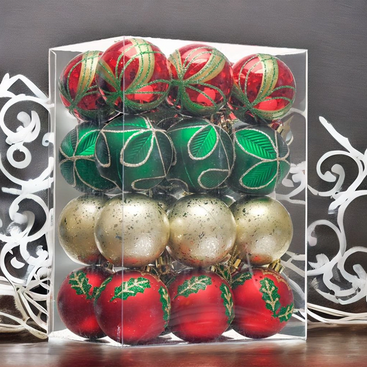 Bauble Ornaments in Red Gold and Green