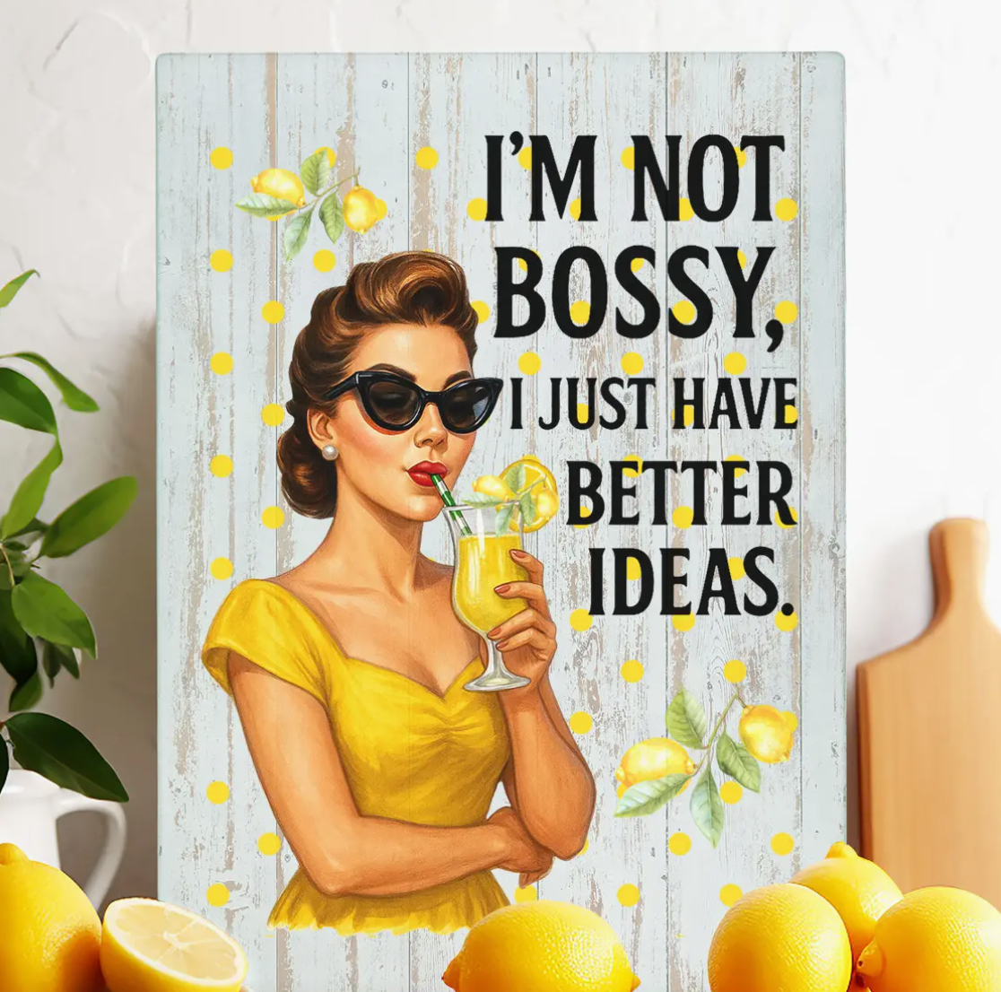 Retro Funny Bossy Better Ideas Glass Cutting Board