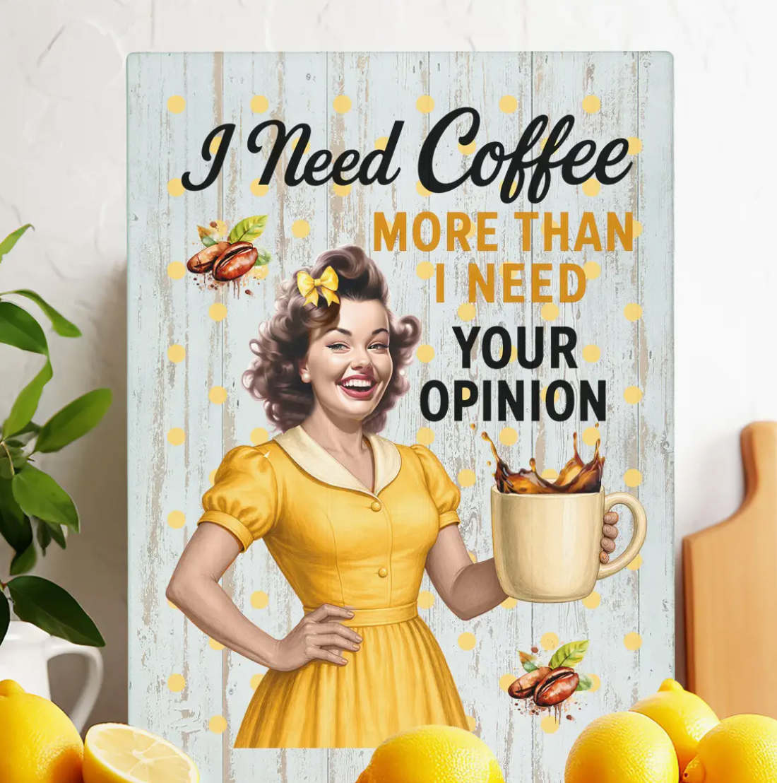 Retro Funny Need Coffee Not Opinion Glass Cutting Board