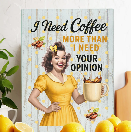 Retro Funny Need Coffee Not Opinion Glass Cutting Board