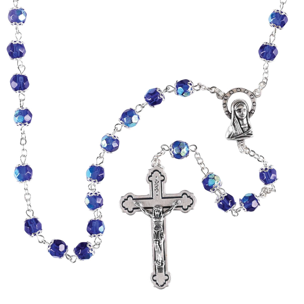 Rosary Blue Aurora Borealis Glass 21"L - NY Gift Boutique