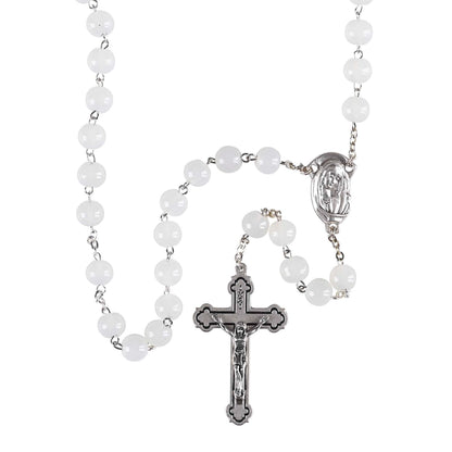 Rosary White Glass Bead Silver Plate 20"L - NY Gift Boutique