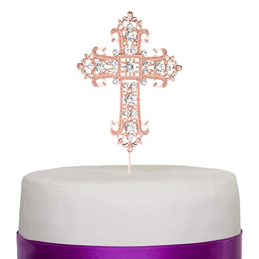 Rose Gold Fancy Crystal Cross Cake Topper