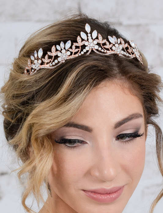Rose Gold, Opal and Crystal Wavy Motif Tiara