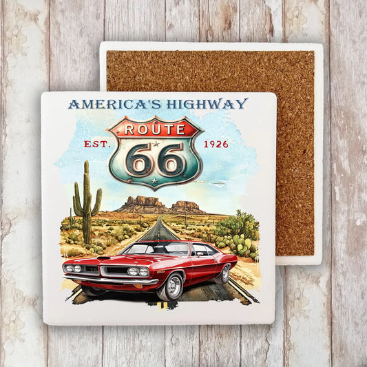Route 66 America's Highway Set of 4 Stone Coaster