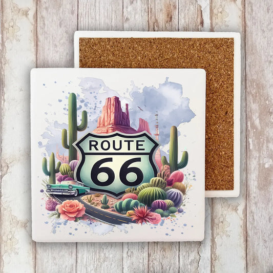Route 66 Desert Cactus Set of 4 Stone Coaster