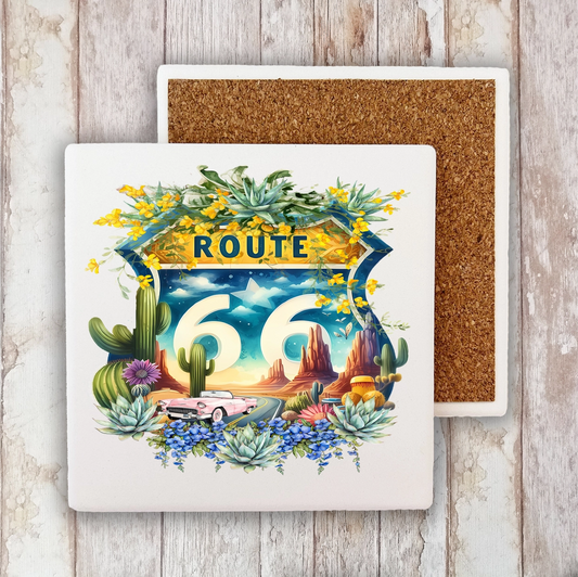 Route 66 Sign Succulents Set of 4 Stone Coaster