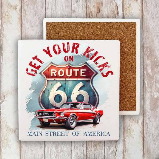 Route 66 Get Your Kicks Mustang Set of 4 Stone Coaster