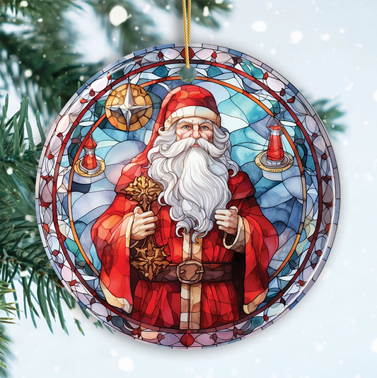 Santa Claus Stained Glass Style Ceramic Ornament