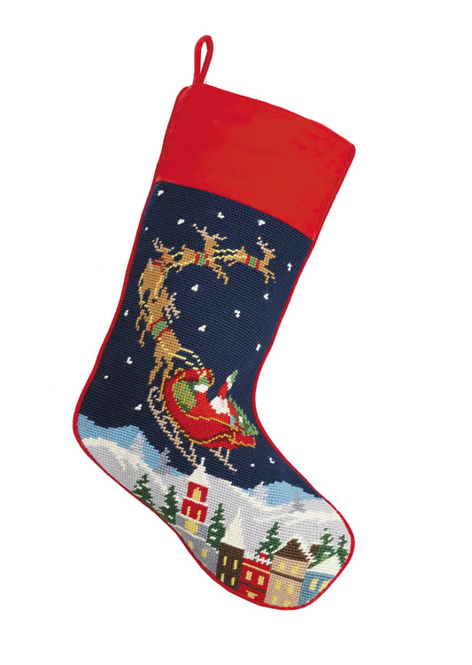 Santa and Reindeers Needlepoint Stocking