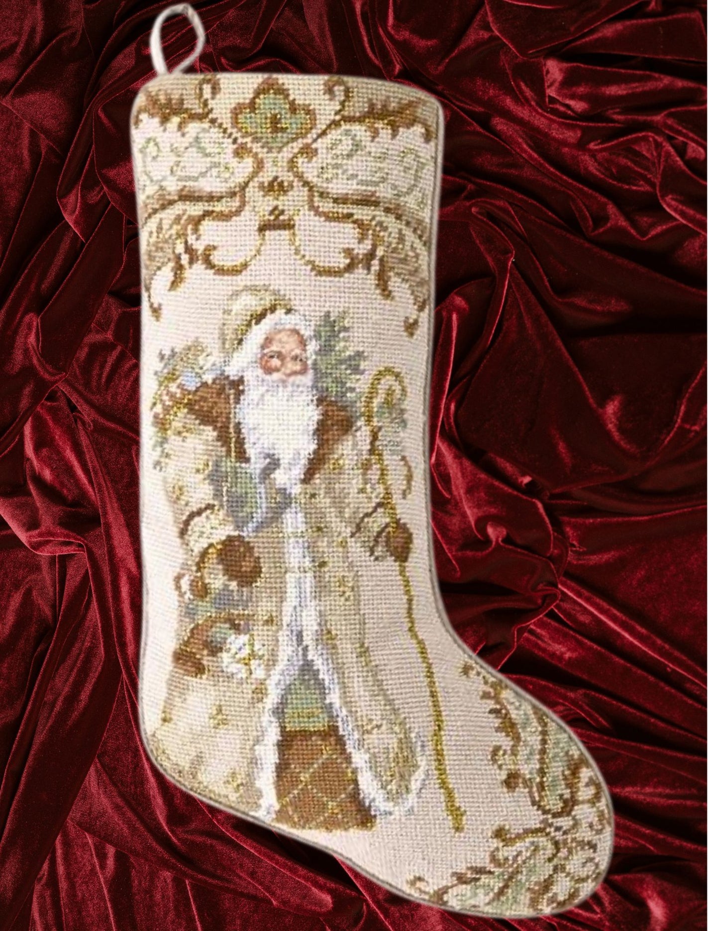 Santa with Gifts Needlepoint Stocking