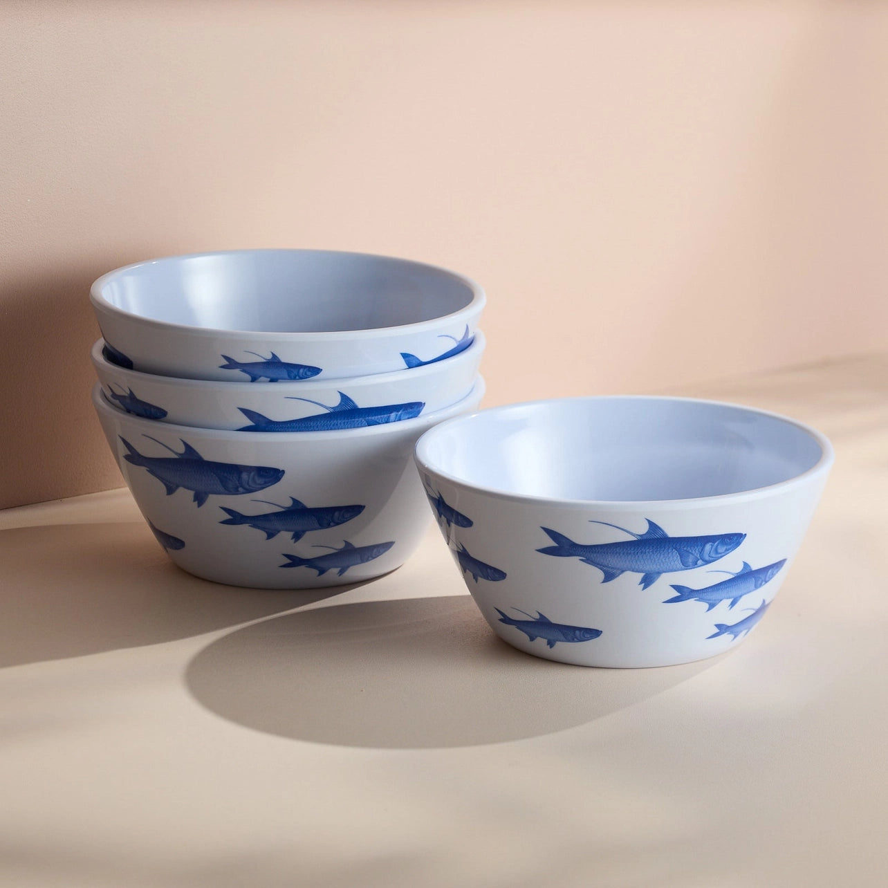 School of Fish Melamine Cereal Bowls, Set of 4