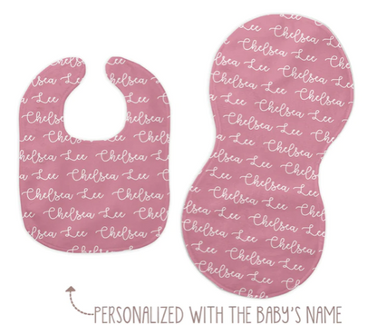 Personalized Baby Bib and Burp Cloth | 51 color choices