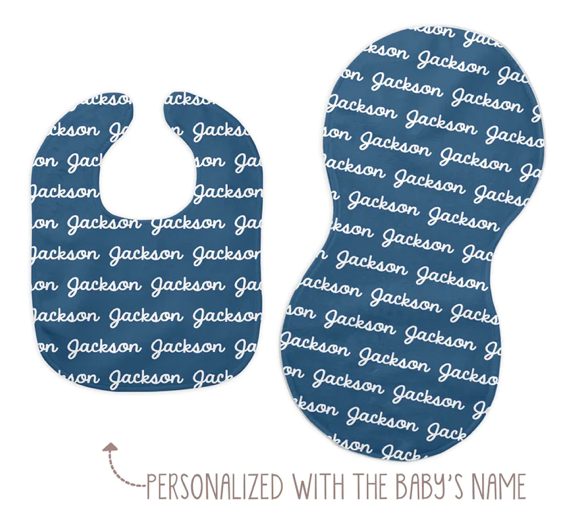 Personalized Baby Bib and Burp Cloth | 51 color choices