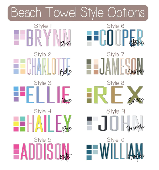 Personalized Beach Towel | 10 Color Choices