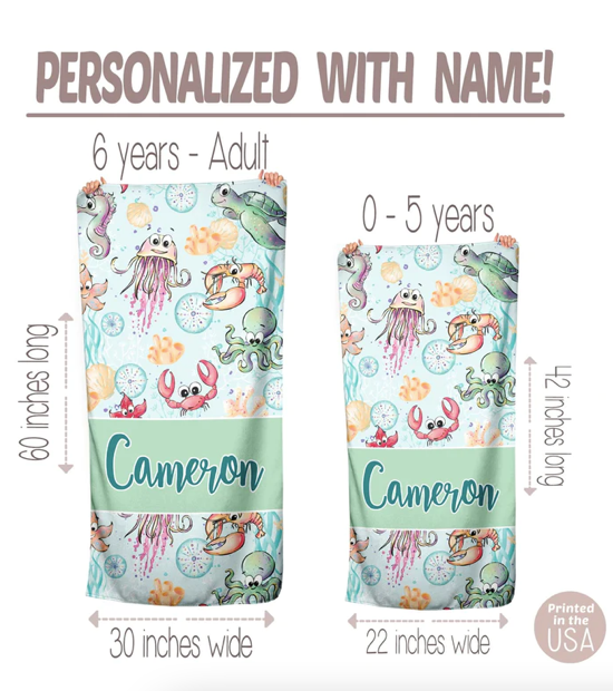 Personalized Sea Animals Beach Towel | 5 Style Choices