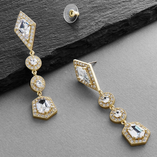 Empress & Noble Cut Cubic Zirconia Gold Bridal Earrings