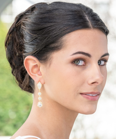 Empress & Noble Cut Cubic Zirconia Gold Bridal Earrings