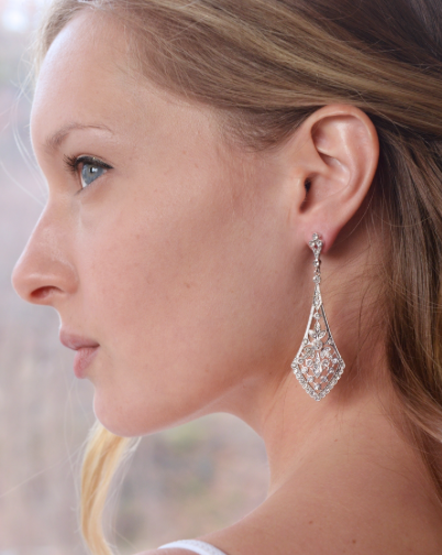 Dramatic Vintage Bridal Earrings in Cubic Zirconia