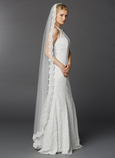 Chapel Length Lace Wedding Mantilla Veil