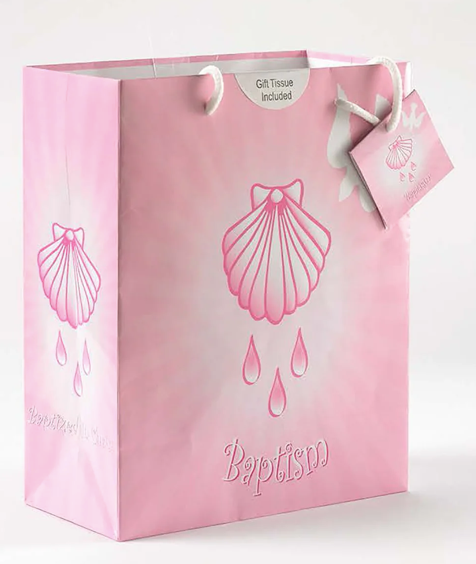 Light Pink Baptism Gift Bag with Tissue & Tag set of 14